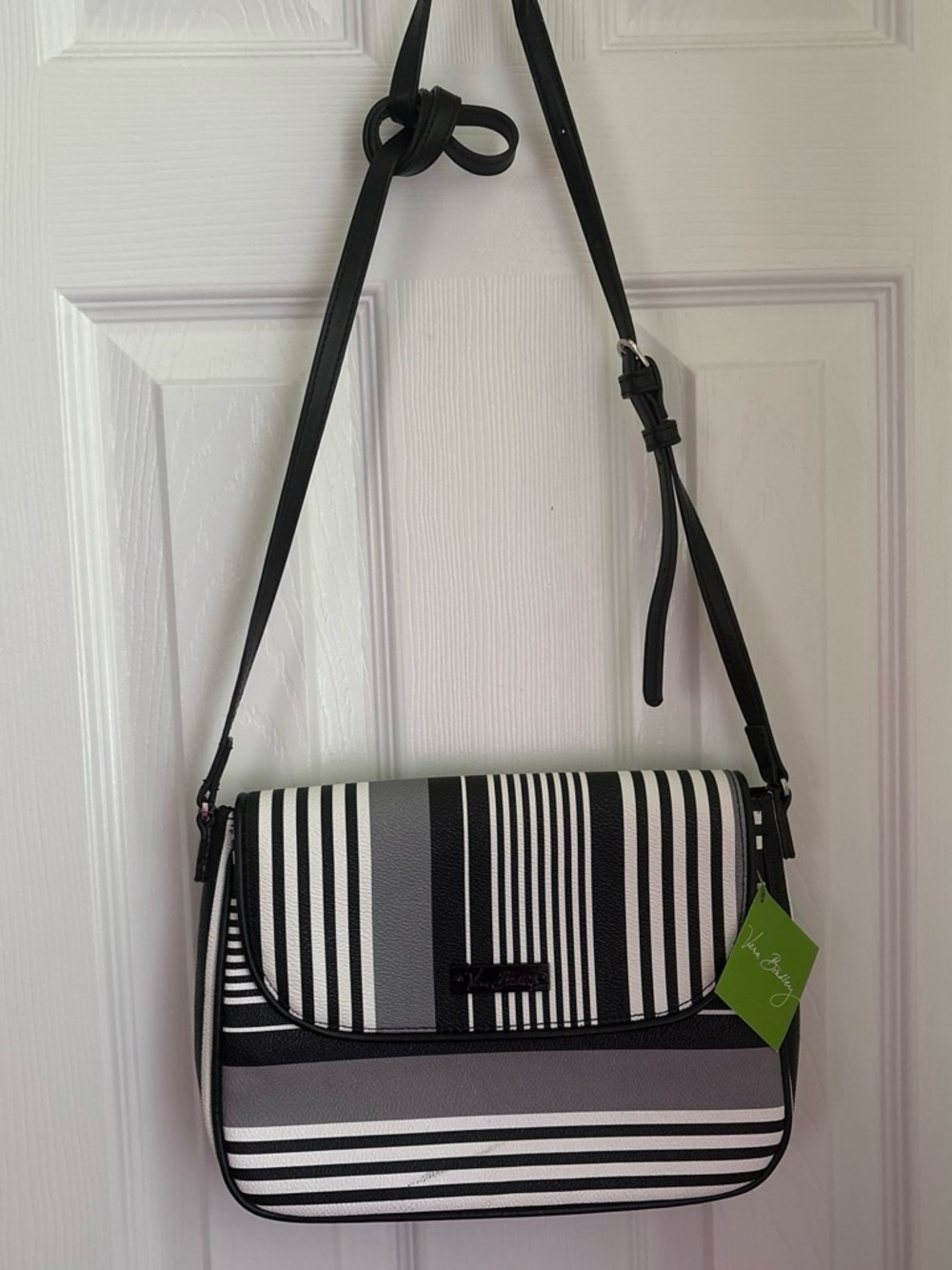 Vera Bradley Black, White & Gray Striped Crossbody Bag